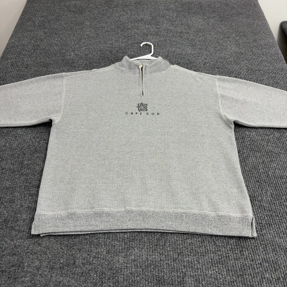 Cape Cod Cuffys Pullover Mens XL Gray Cotton Poly Quarter Zip Mock Neck Coastal